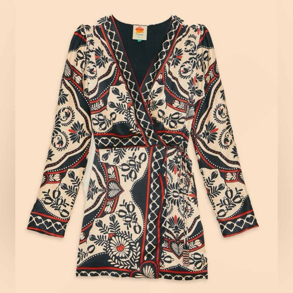 NEW Farm Rio Black Passion Scarf Mini Wrap Dress